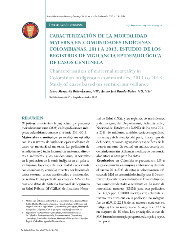(PDF) Caracterizacion de la mortalidad materna en comunidades indigenas