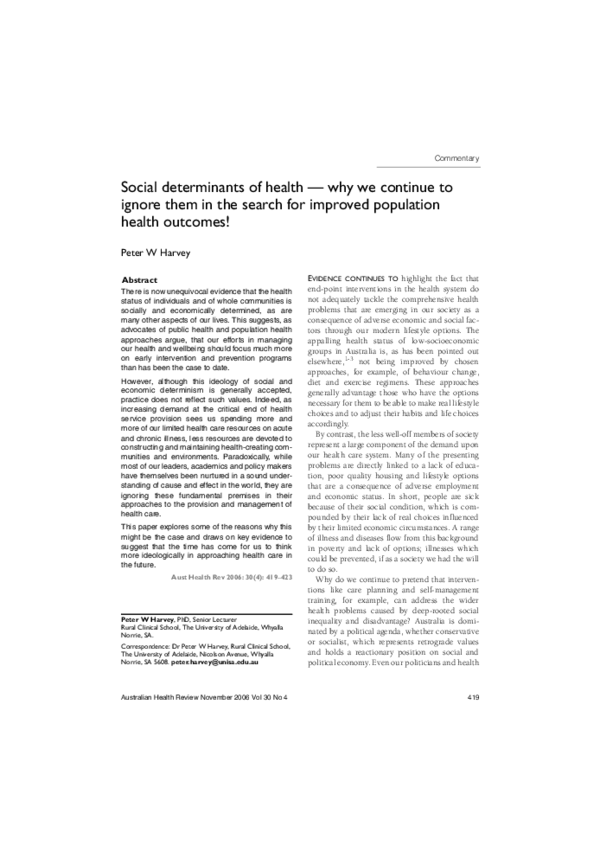 (PDF) Social determinants of health — why we continue to ignore them in ...