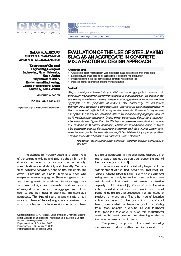 (PDF) Evaluation of the use of steelmaking slag as an aggregate in ...