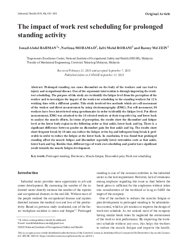 (PDF) The impact of work rest scheduling for prolonged standing activity