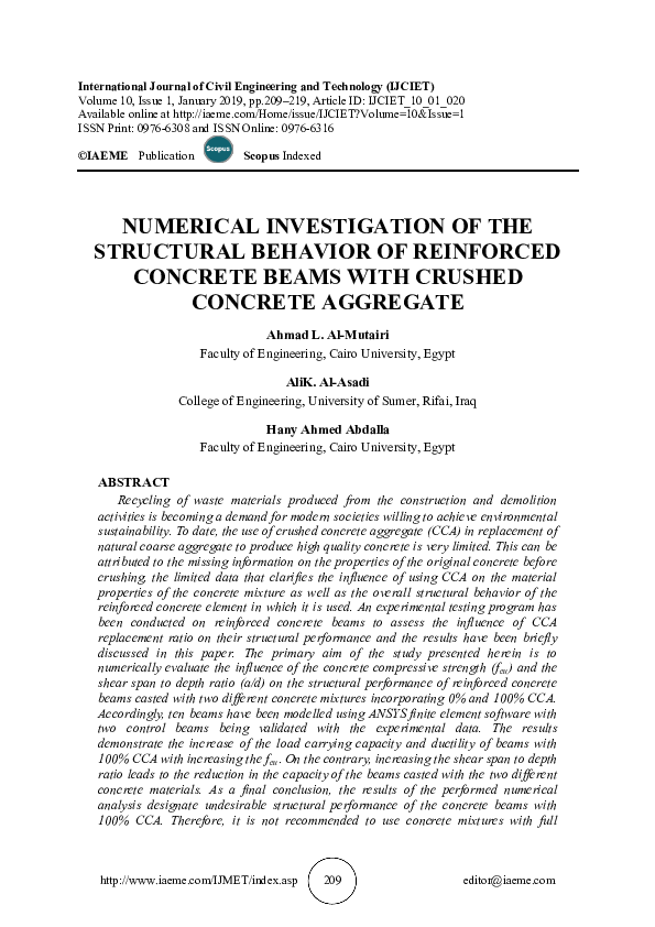 (PDF) NUMERICAL INVESTIGATION OF THE STRUCTURAL BEHAVIOR OF REINFORCED ...