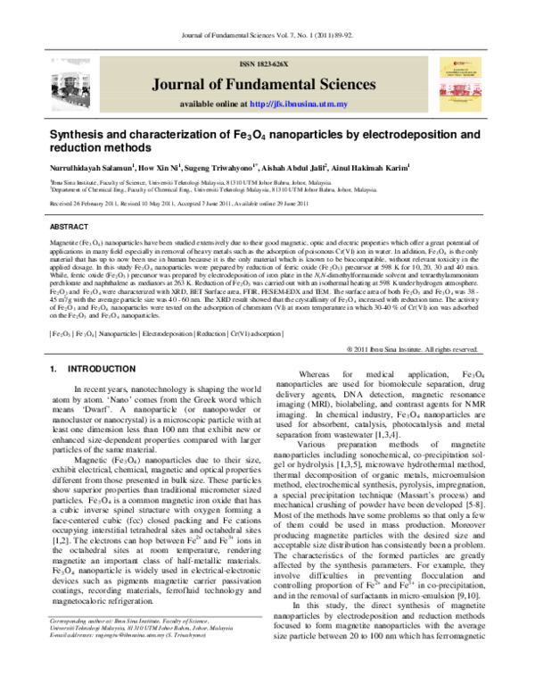 (PDF) Synthesis and characterization of Fe3O4 nanoparticles by ...