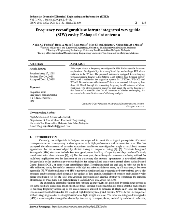 (PDF) Frequency reconfigurable substrate integrated waveguide antenna
