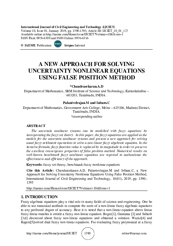 (PDF) A NEW APPROACH FOR SOLVING UNCERTAINTY NONLINEAR EQUATIONS USING ...