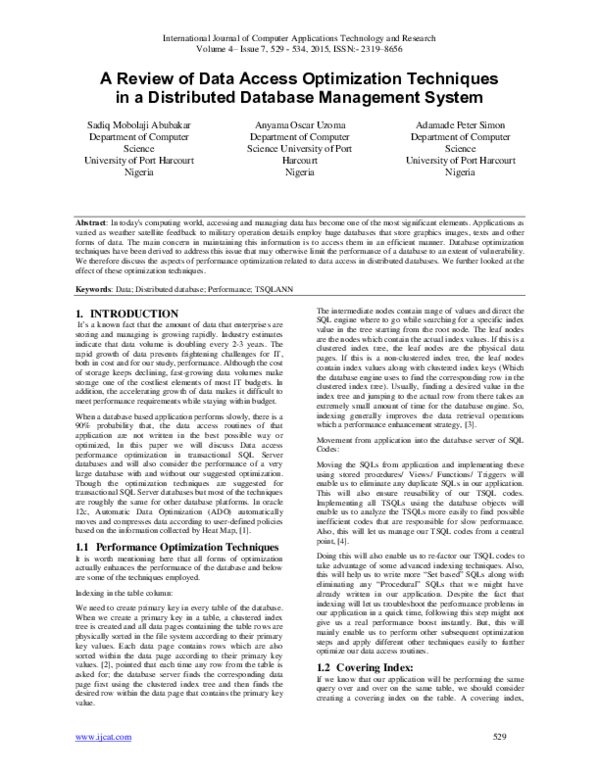 (PDF) A Review of Data Access Optimization Techniques in a Distributed ...