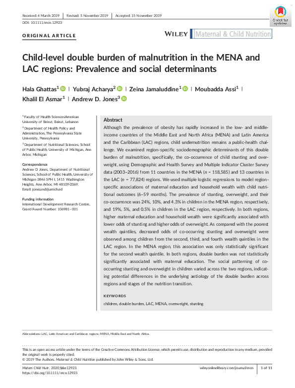 (PDF) Child‐level double burden of malnutrition in the MENA and LAC ...