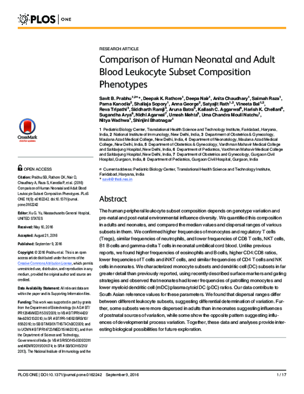 (PDF) Comparison of Human Neonatal and Adult Blood Leukocyte Subset ...