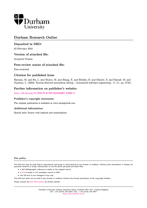 Pdf Syntax Directed Amorphous Slicing Lokesh Singh Academia Edu