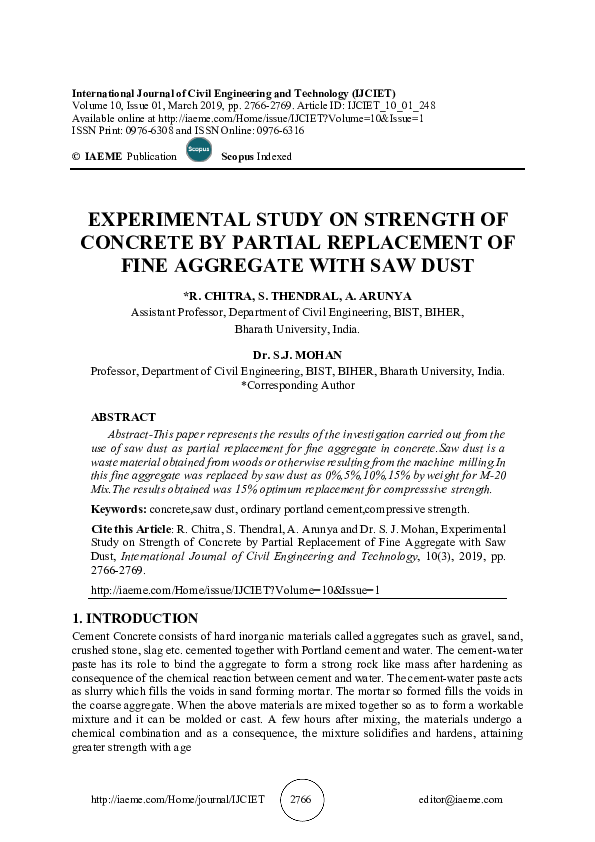 (PDF) EXPERIMENTAL STUDY ON STRENGTH OF CONCRETE BY PARTIAL REPLACEMENT ...