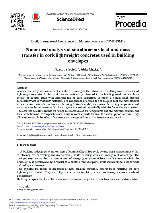 (PDF) Numerical Analysis of Simultaneous Heat and Mass Transfer During ...