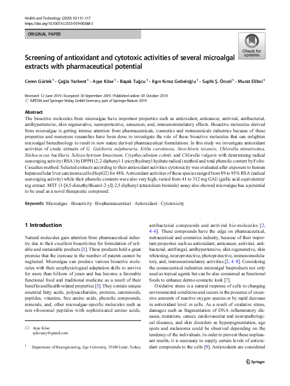 (PDF) Screening of antioxidant and cytotoxic activities of several ...