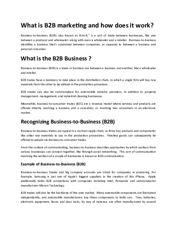 (DOC) What is B2B marketing and how does it work