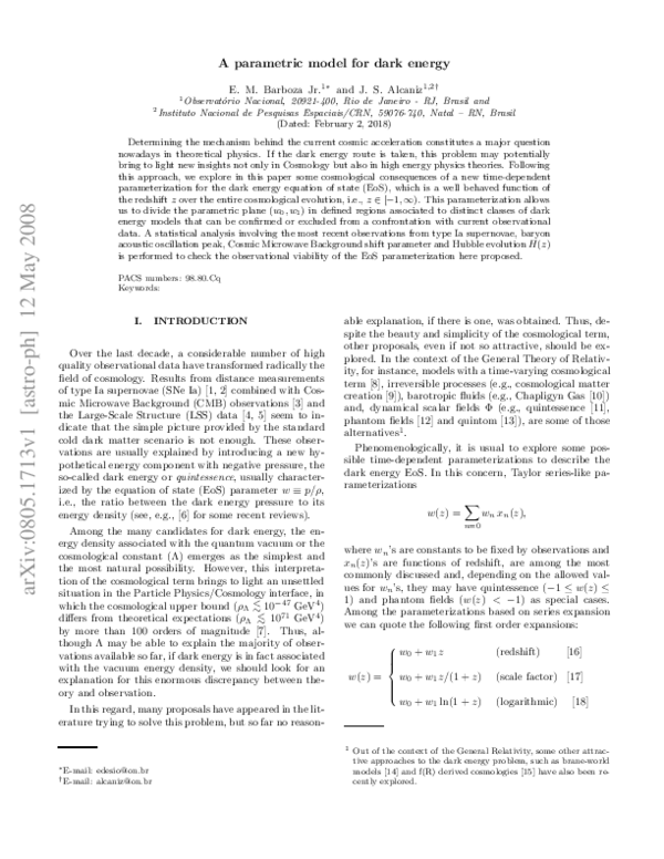(PDF) A parametric model for dark energy