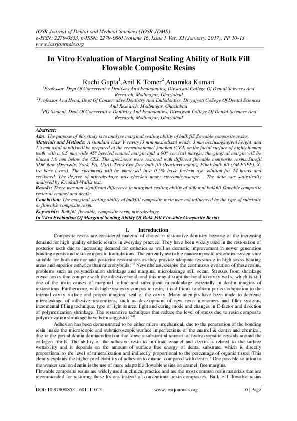 (PDF) In Vitro Evaluation of Marginal Sealing Ability of Bulk Fill ...