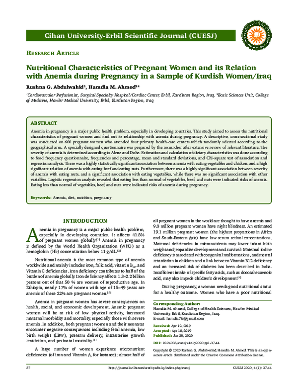 (PDF) Nutritional Characteristics of Pregnant Women and its Relation ...