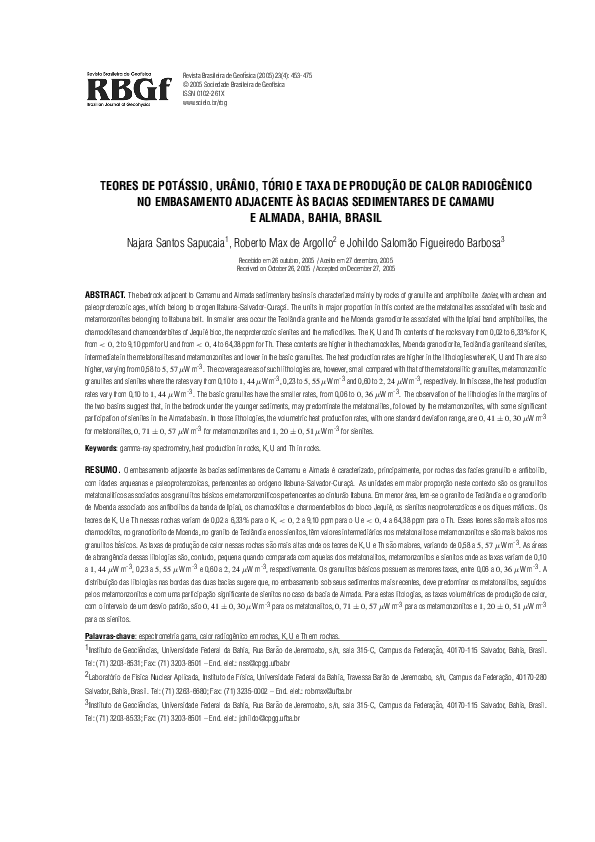 (PDF) Teores de potássio, urânio, tório e taxa de produção de calor ...