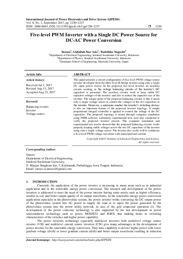 (PDF) Five-level PWM Inverter with a Single DC Power Source for DC-AC ...