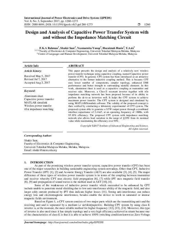 (PDF) Design and Analysis of Capacitive Power Transfer System with and ...
