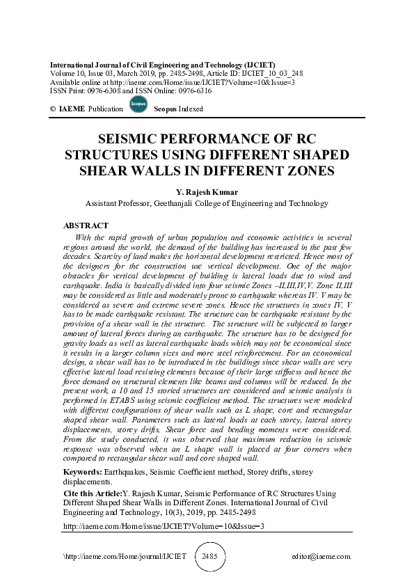(PDF) SEISMIC PERFORMANCE OF RC STRUCTURES USING DIFFERENT SHAPED SHEAR ...