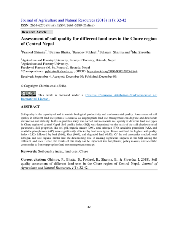 (PDF) Assessment of soil quality for different land uses in the Chure ...