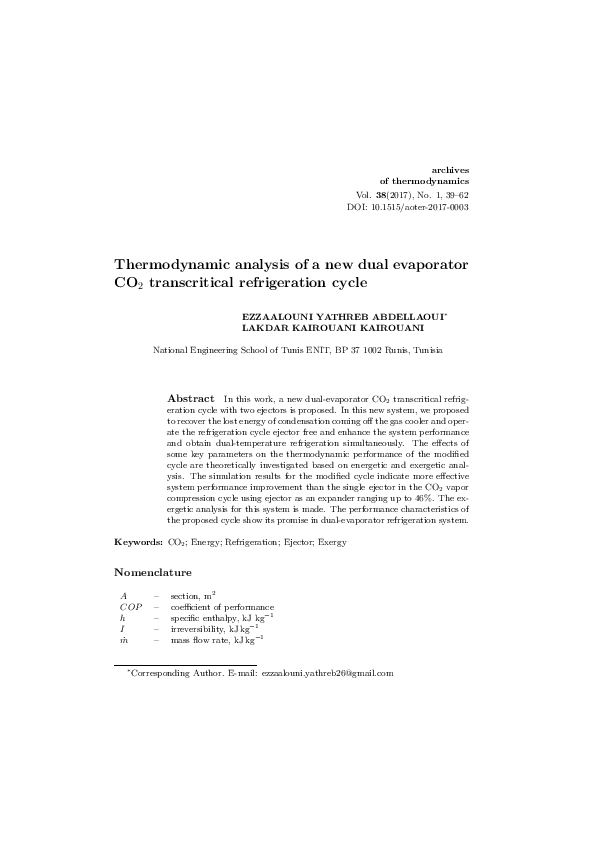 (PDF) Thermodynamic analysis of a new dual evaporator CO2 transcritical
