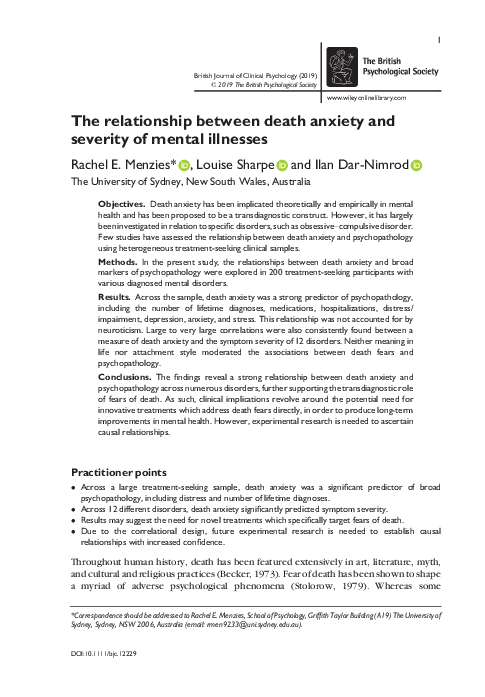 (PDF) The relationship between death anxiety and severity of mental ...