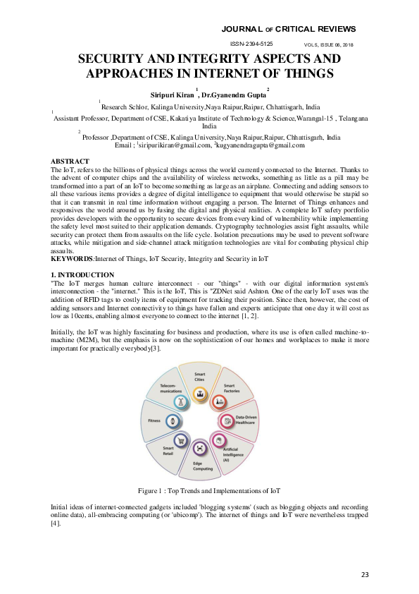 (PDF) SECURITY AND INTEGRITY ASPECTS AND APPROACHES IN INTERNET OF THINGS