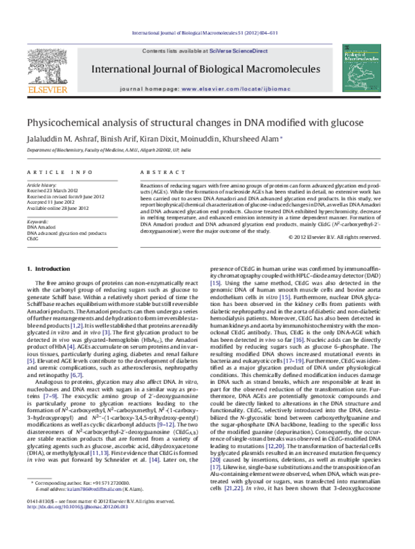 (PDF) Physicochemical analysis of structural changes in DNA modified ...