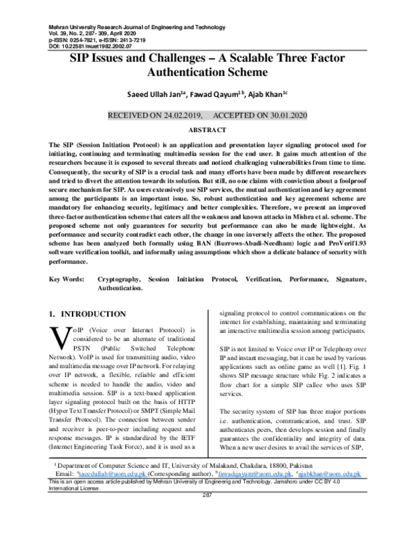 (PDF) SIP Issues and Challenges – A Scalable Three Factor ...