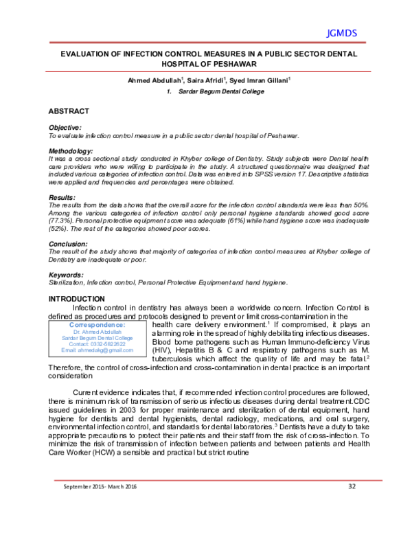 (PDF) Evaluation of Infection Control Measures in a Public Sector ...