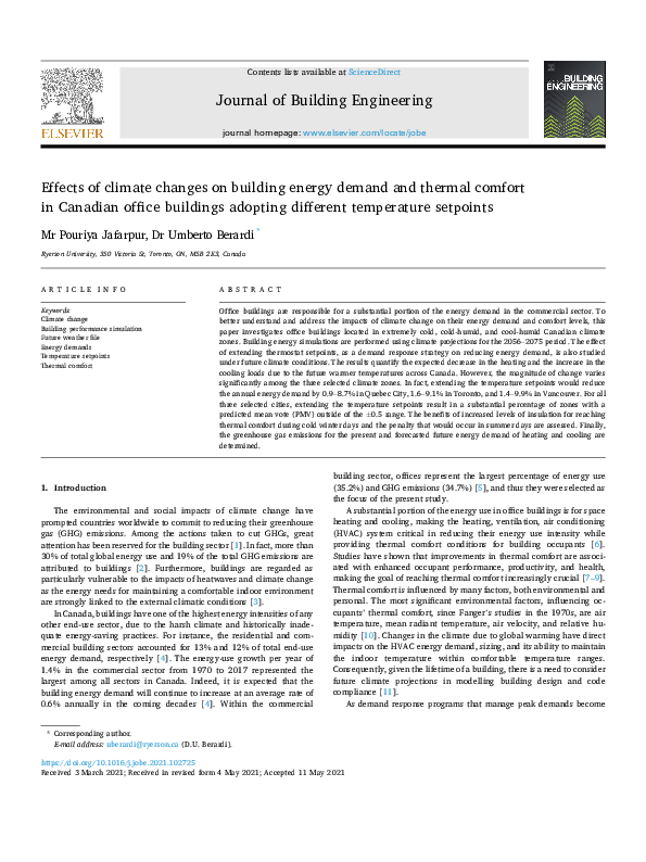 (PDF) Effects of climate changes on building energy demand and thermal ...