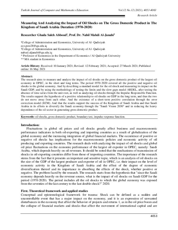 (PDF) Measuring And Analyzing the Impact of Oil Shocks on The Gross ...