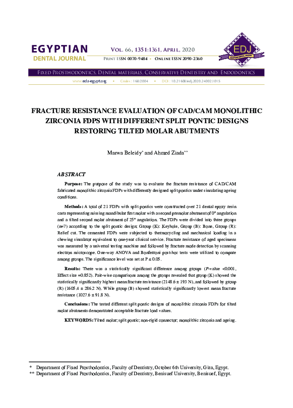 (PDF) The Influence of Split Pontic Designs on The Fracture Resistance ...