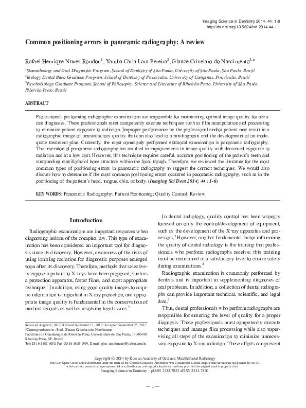 (PDF) Common positioning errors in panoramic radiography A review Rafael Rondon Academia.edu