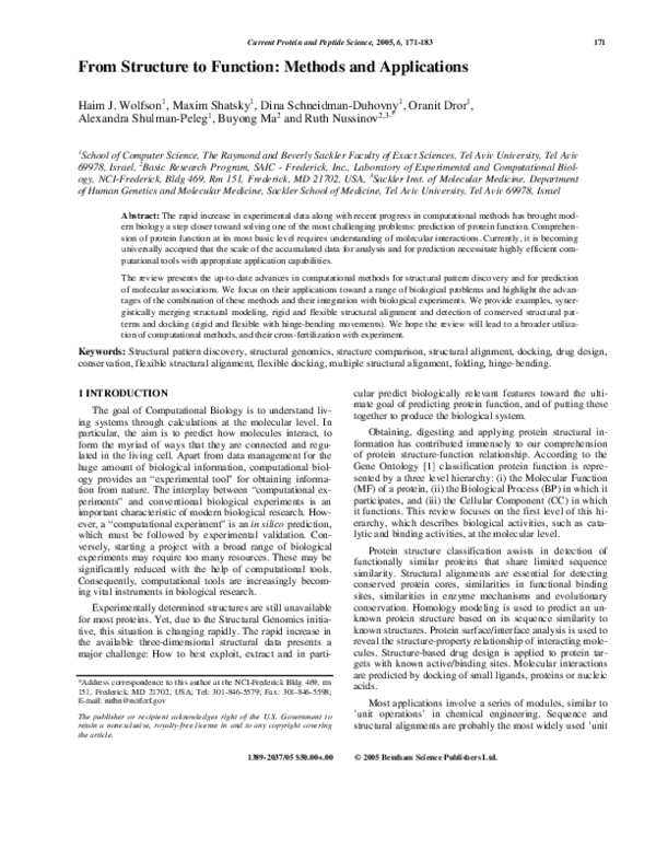 (PDF) From Structure to Function: Methods and Applications