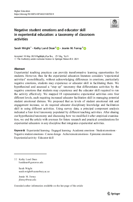 (PDF) Negative student emotions and educator skill in experiential ...