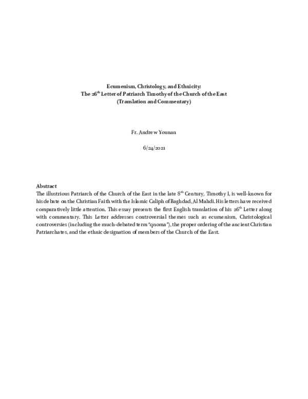 (PDF) Ecumenism, Christology, and Ethnicity: The 26th Letter of ...