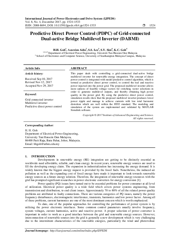 (PDF) Predictive Direct Power Control (PDPC) of Grid-connected Dual ...