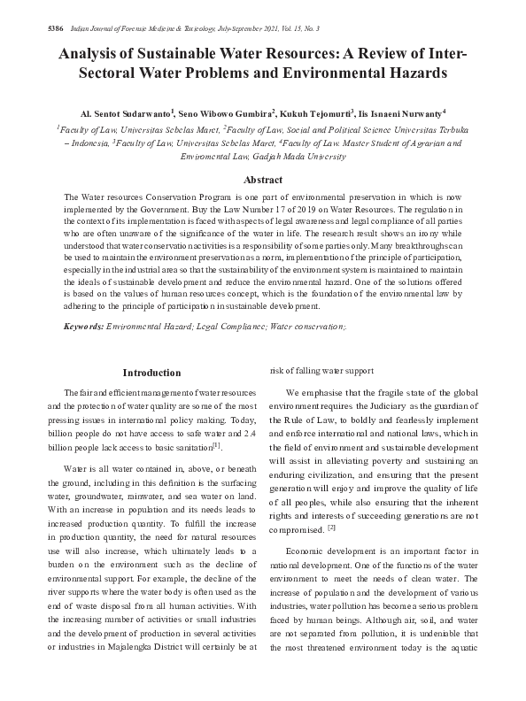 (PDF) Analysis of Sustainable Water Resources: A Review of Inter ...