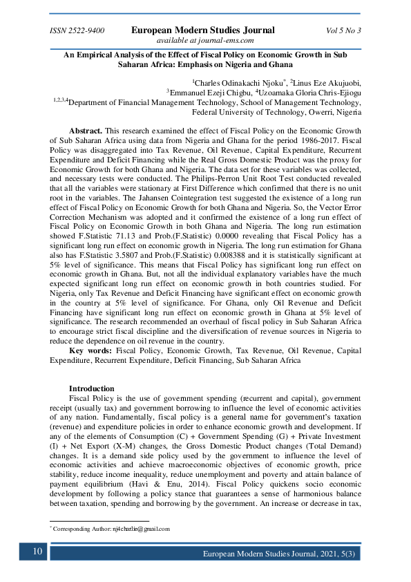 (PDF) An Empirical Analysis of the Effect of Fiscal Policy on Economic ...
