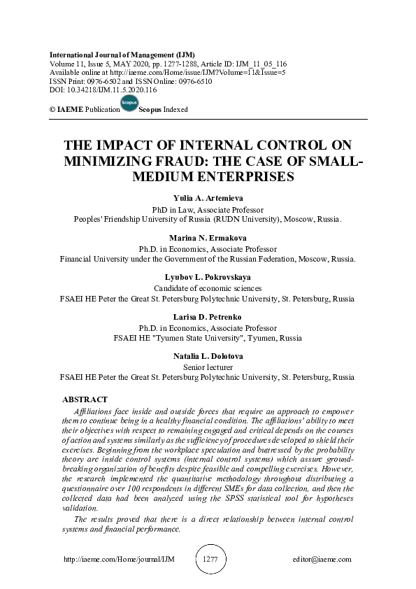 (PDF) THE IMPACT OF INTERNAL CONTROL ON MINIMIZING FRAUD: THE CASE OF ...