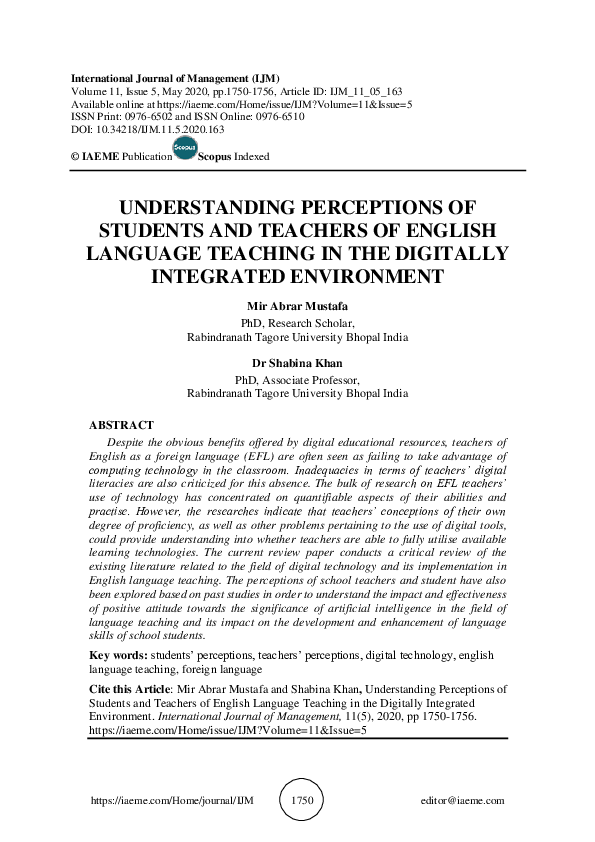 (PDF) UNDERSTANDING PERCEPTIONS OF STUDENTS AND TEACHERS OF ENGLISH ...