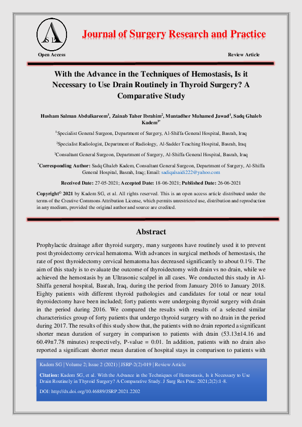 (PDF) With the Advance in the Techniques of Hemostasis, Is it Necessary