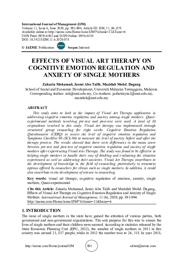 (PDF) EFFECTS OF VISUAL ART THERAPY ON COGNITIVE EMOTION REGULATION AND ...