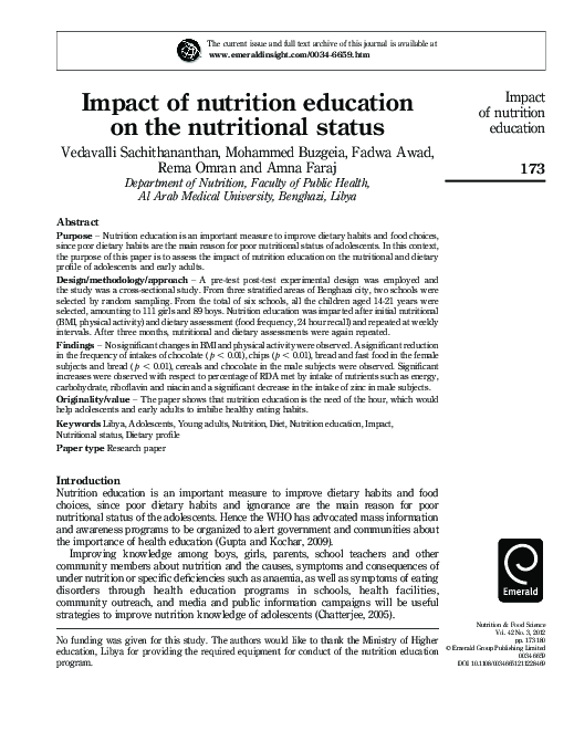 (PDF) Impact of nutrition education on the nutritional status