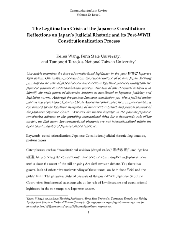 (PDF) The Legitimation Crisis of the Japanese Constitution: Reflections ...