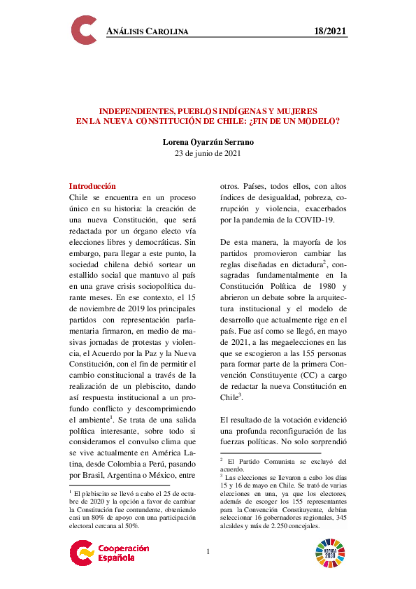 Oyarzún, L. "Independientes, Pueblos indígenas y Mujeres" AC-18.