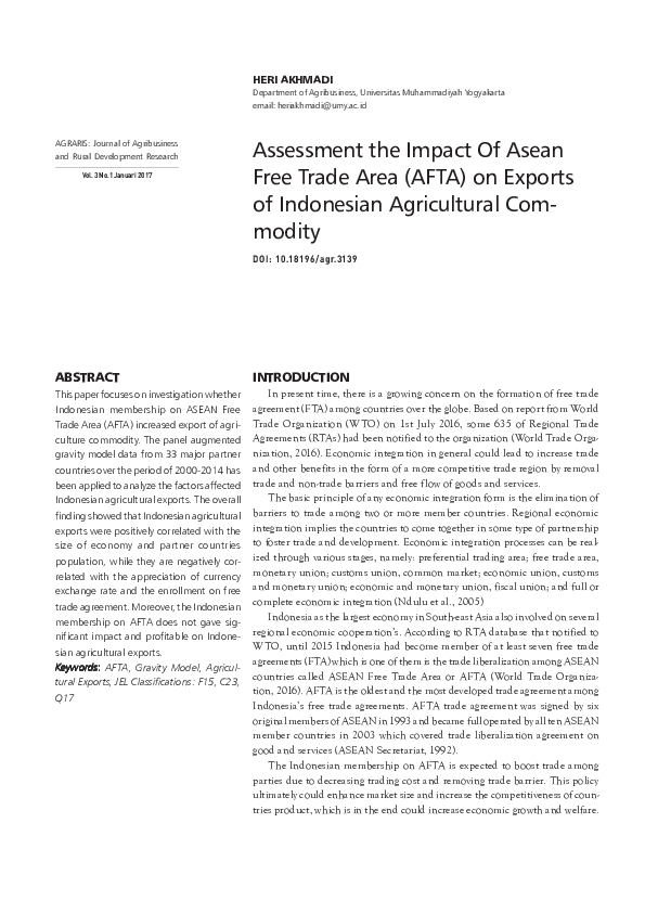 (PDF) Assessment the Impact Of Asean Free Trade Area (AFTA) on Exports ...