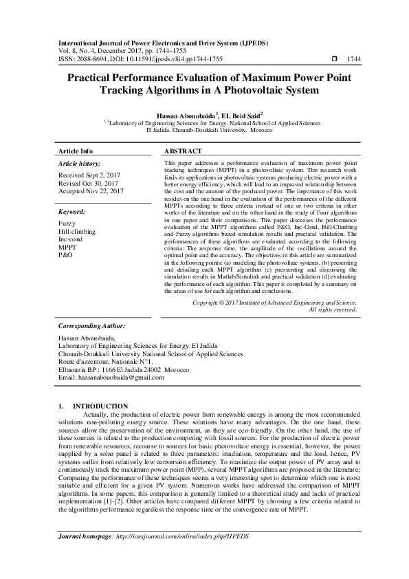 (PDF) Practical Performance Evaluation of Maximum Power Point Tracking ...