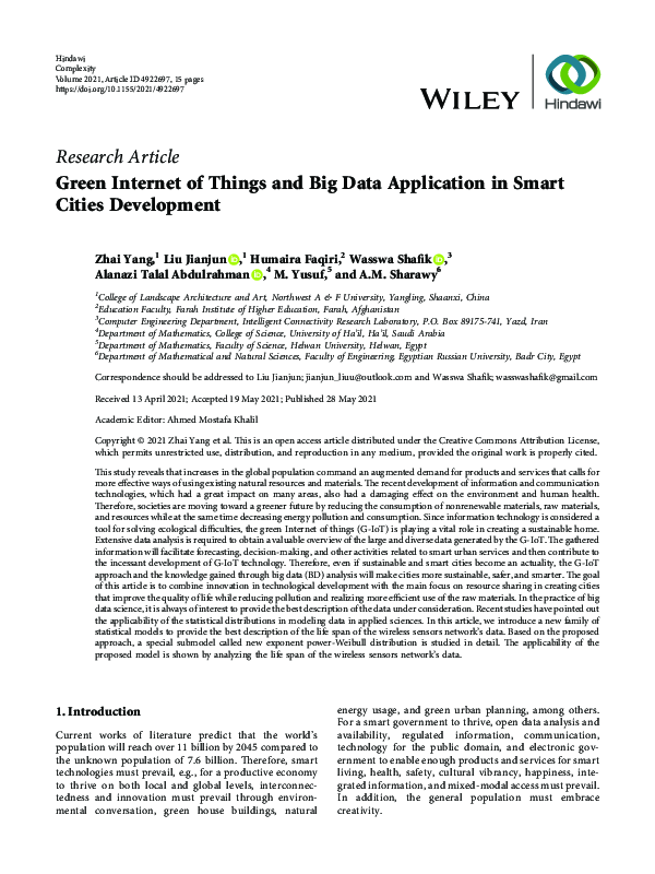 (PDF) Green Internet of Things and Big Data Application in Smart Cities ...